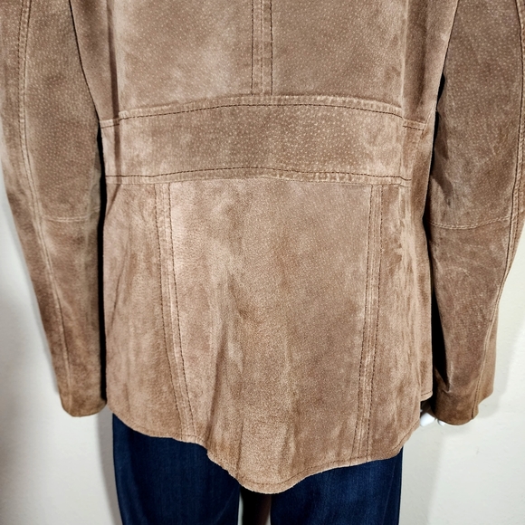 (EUC) I.E. Relaxed Petite Tan Suede Leather Zip Jacket - Picture 7 of 12